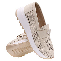 Obuwie damskie skórzane ażurowe mokasyny